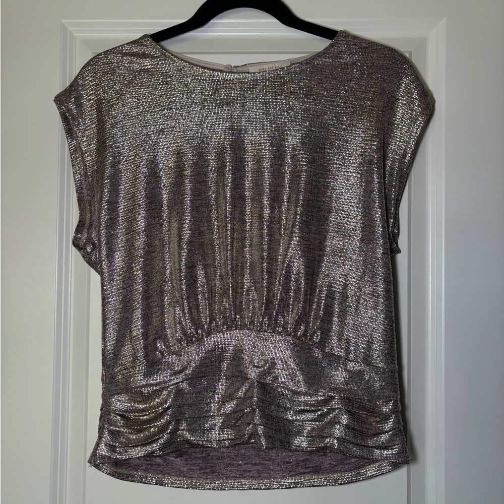 Skies Are Blue Metallic Shimmer Cap-Sleeve Women's Top